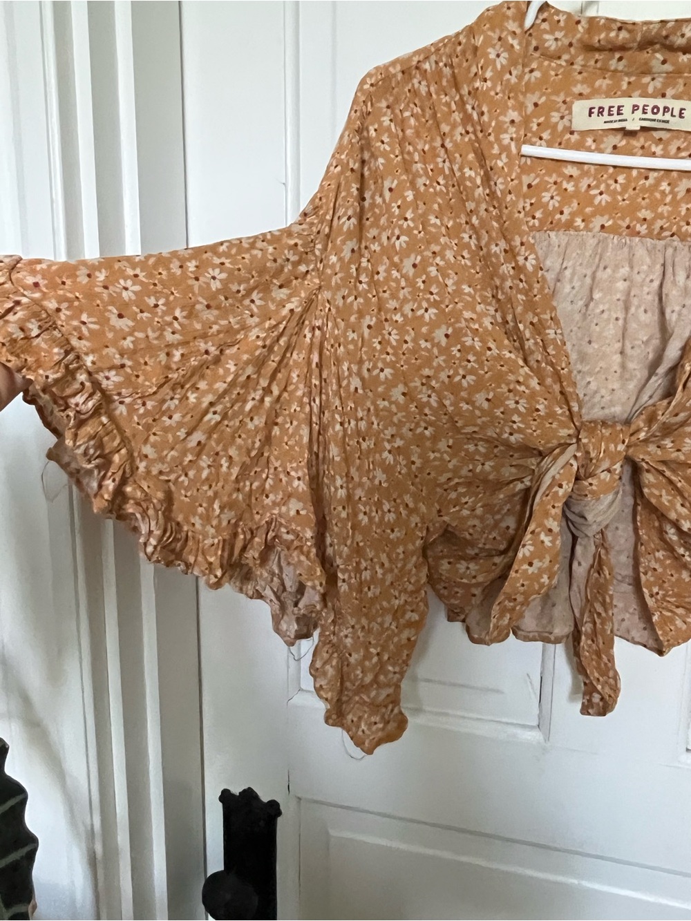 Free People Floral Tie-Front Crop Top in Mustard - Picture 4 of 9